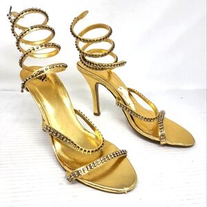 Gold Strappy Heels Rhinestone Detail Stilettoes Sandals Size‎ 8.5